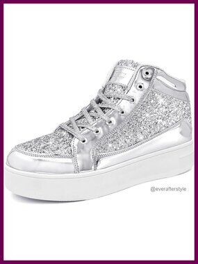Platform Glitter Sparkly Sequin Disco Sneakers Lace-Up